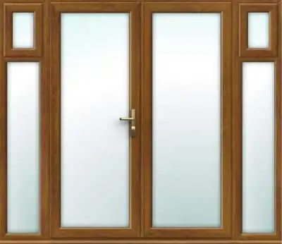 uPVC Golden Oak French Doors with Opening Side Panels - Made to Measure