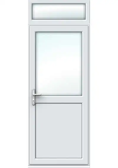 Half Glazed uPVC Single Door - Flat Panel and Top Light - White Only