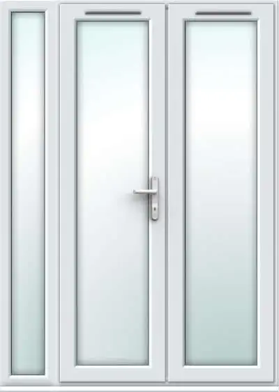 1490mm x 2090mm - White uPVC French Doors with Narrow Side Panel