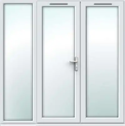 2390mm x 2090mm - White uPVC French Doors with Wide Side Panel