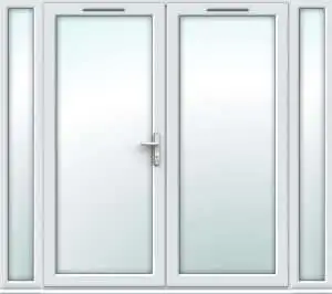 2390mm x 2090mm - White uPVC French Doors with Narrow Side Panels