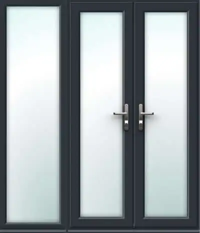 1790mm x 2090mm - Grey-on-White uPVC French Doors with Wide Side Panel