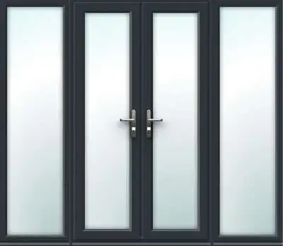 2390mm x 2090mm - Grey-on-White uPVC French Doors with Wide Side Panels