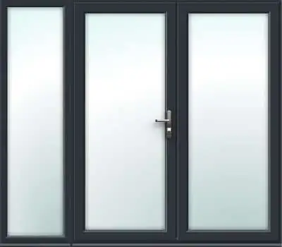 2390mm x 2090mm - Grey-on-White uPVC French Doors with Wide Side Panel