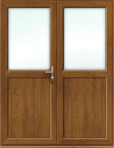 uPVC Golden Oak French Door with Half Panel - Made to Measure